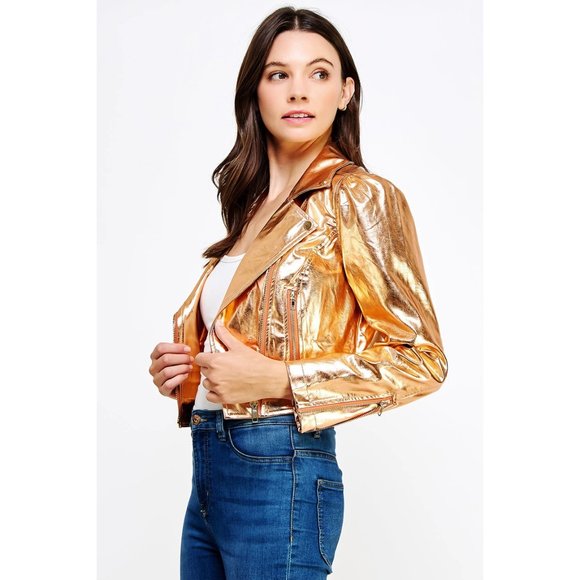 Metallic Gold Moto Jacket - Picture 2 of 3